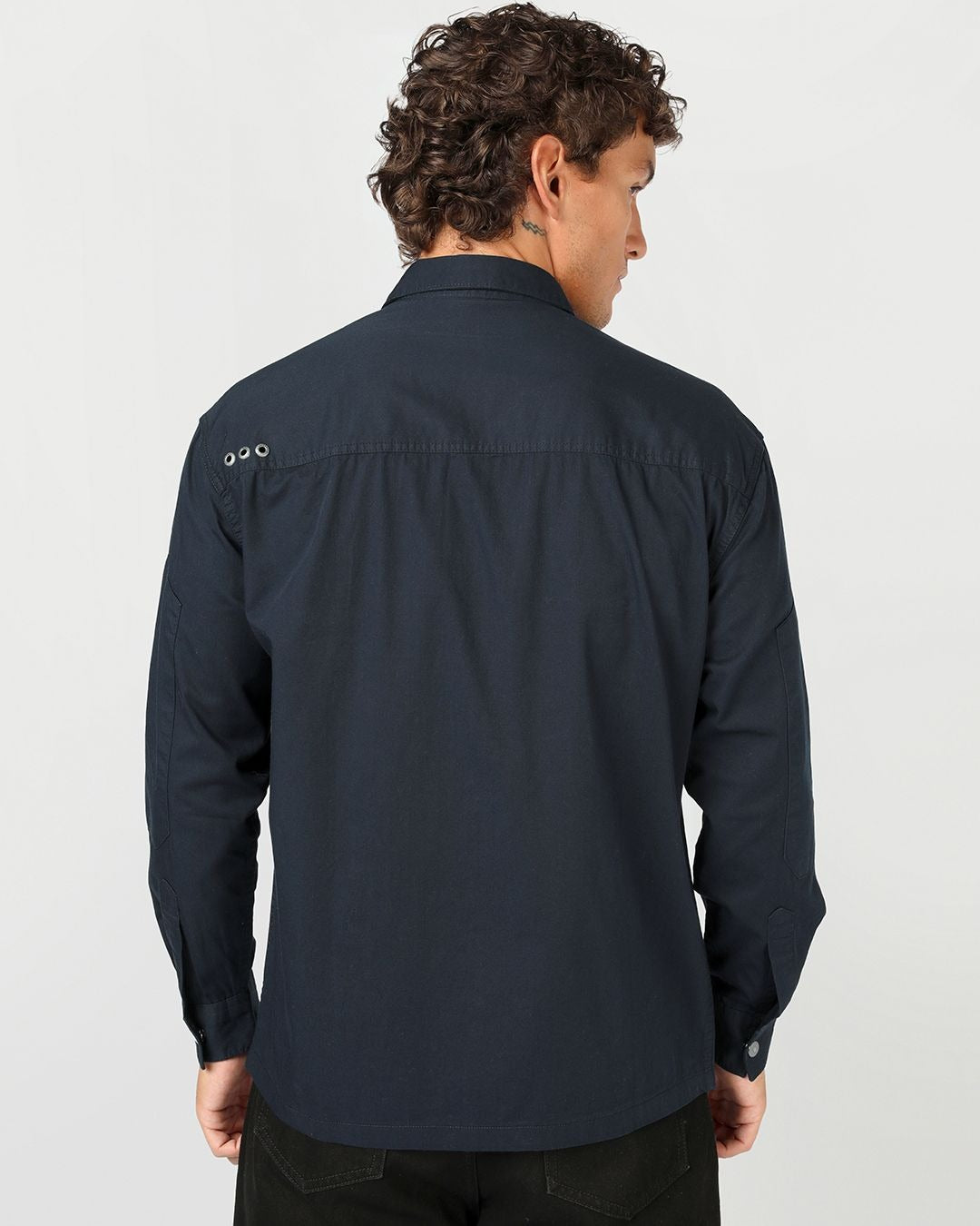 Qixton Men's Midnight Navy Utility Casual Cotton Shirt – Premium Full Sleeve Relaxed Fit Shirt