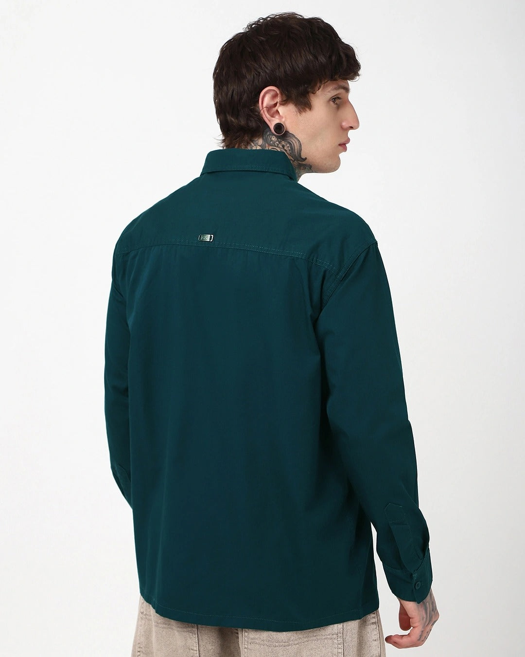 Qixton Men's Dark Teal Utility Casual Cotton Shirt – Premium Full Sleeve Relaxed Fit Shirt