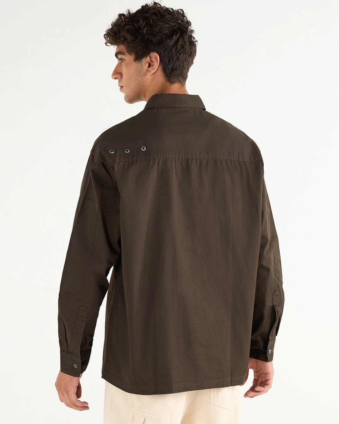 Qixton Men's Coffee Brown Utility Casual Cotton Shirt – Premium Full Sleeve Relaxed Fit Shirt