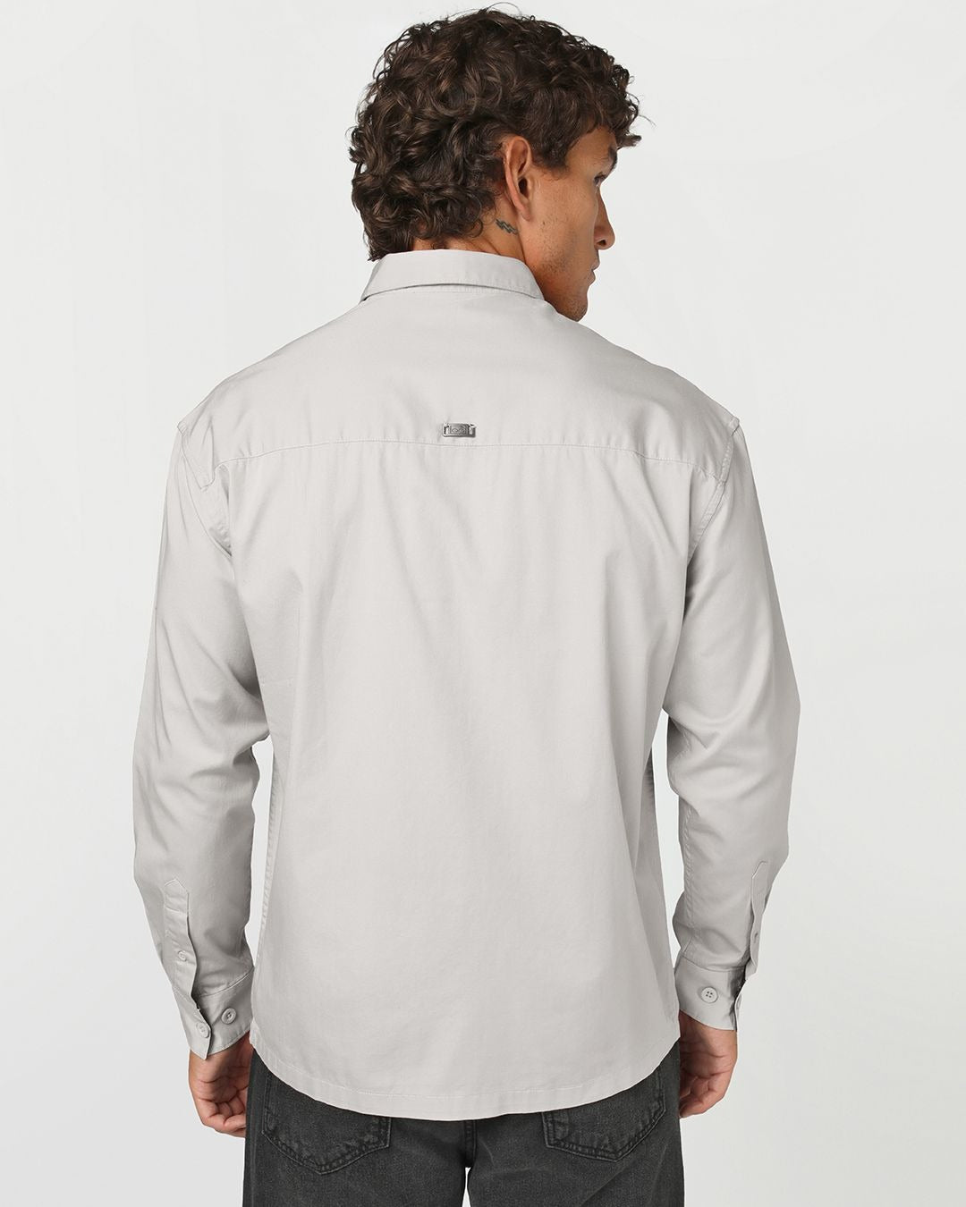 Qixton Men's Light Grey Utility Casual Cotton Shirt – Premium Full Sleeve Relaxed Fit Shirt