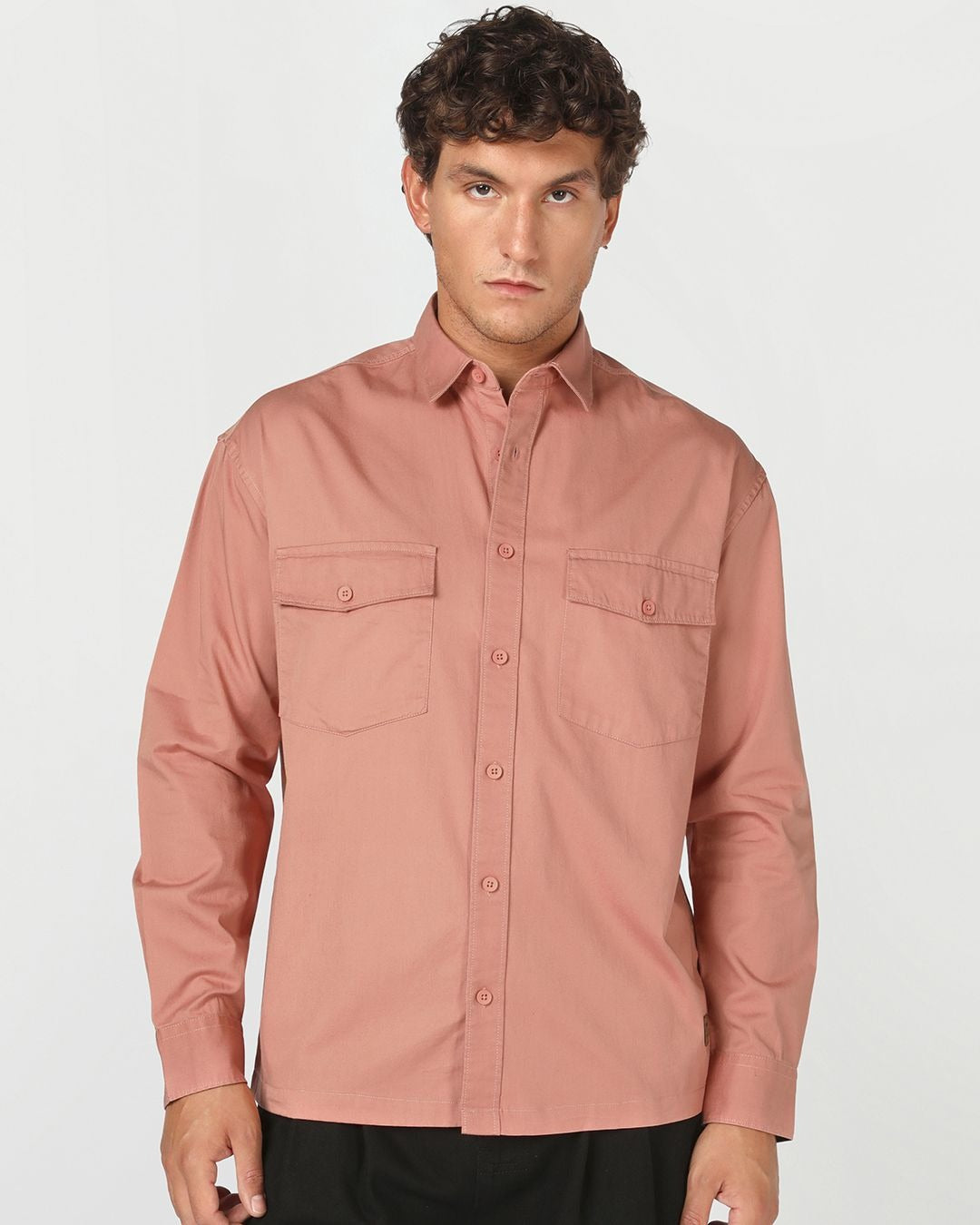 Qixton Men's Dusty Peach Utility Casual Cotton Shirt – Premium Full Sleeve Relaxed Fit Shirt