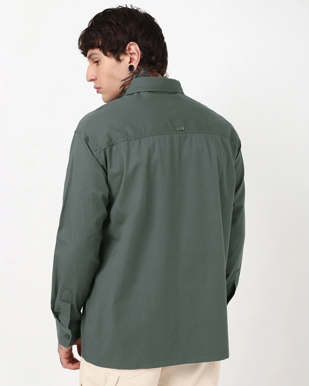 Qixton Men's Olive Green Utility Casual Cotton Shirt – Premium Full Sleeve Overshirt