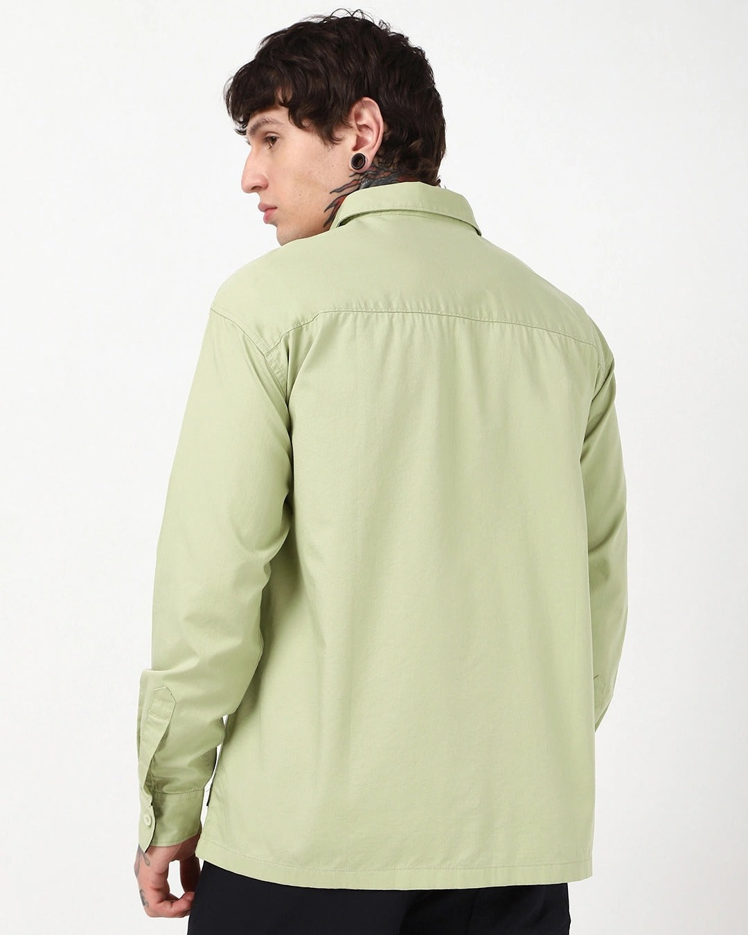 Qixton Men's Pistachio Green Utility Casual Cotton Shirt – Premium Full Sleeve Relaxed Fit Shirt